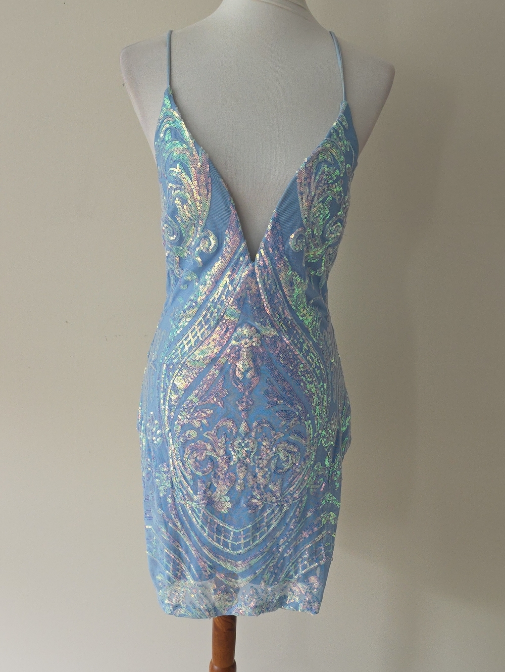 Windsor Sequined Light Blue Slip Dress with Iridescent Detailing